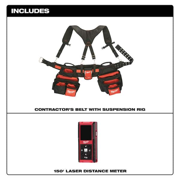 Milwaukee Contractors Work Belt with Rig with 150 ft. Laser Distance Meter