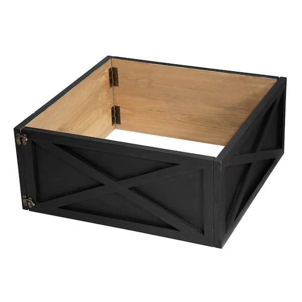 Glitzhome 26 in. D Washed Black Wooden Tree Collar (KD)
