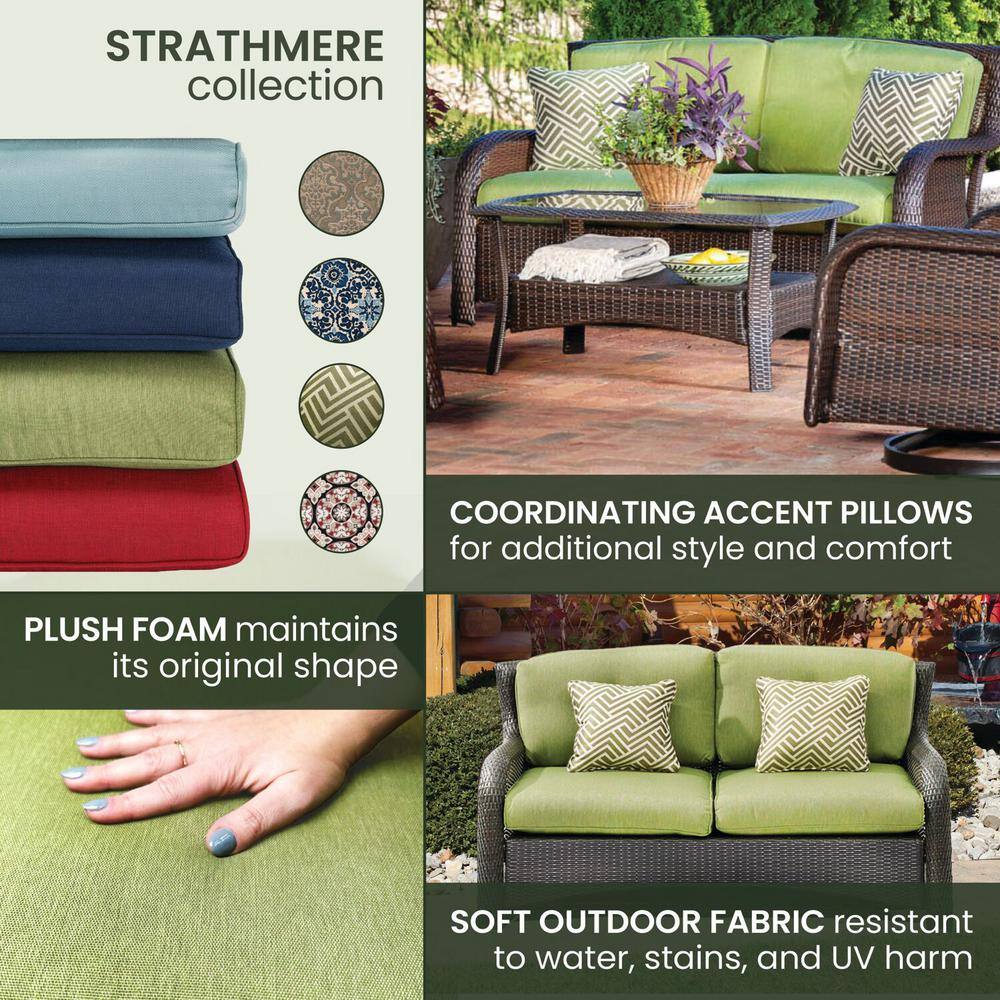 Strathmere 4-Piece Brown Wicker Outdoor Conversation Set with Green Cushions