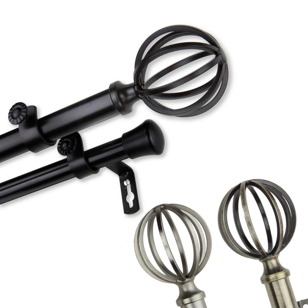 48 in. to 84 in. 13/16 in Leoni Double Adjustable Curtain Rod - Black