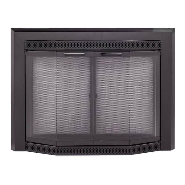Pleasant Hearth Gavin Medium Black Glass Fireplace Doors