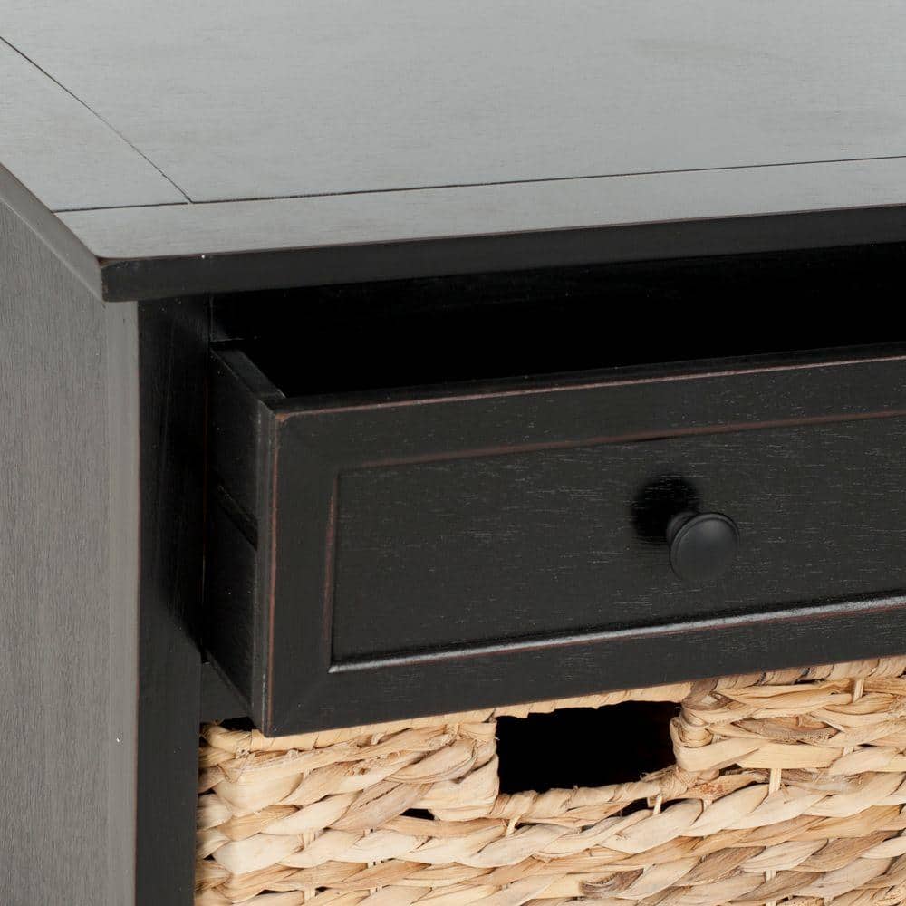 Transitional Gray Pine Wood Storage Bench with Wicker Baskets