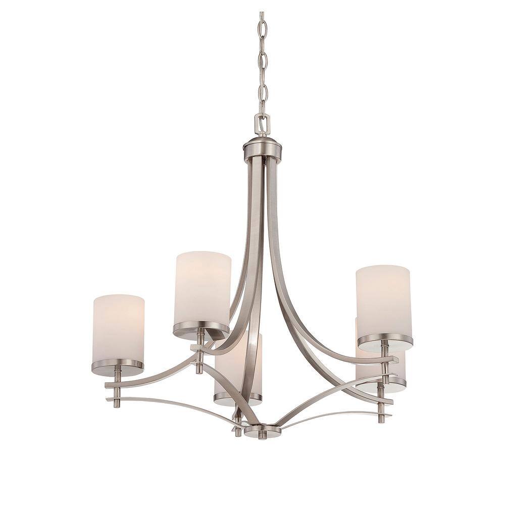 Colton Satin Nickel 5-Light Chandelier with White Opal Glass