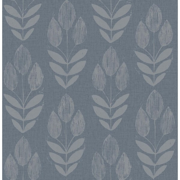 Chesapeake Garland Denim Blue Block Tulip Wallpaper Sample