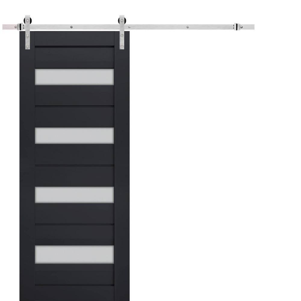 Assembly Required 18 in. x 84 in. 1-Panel Frosted Glass Antracite Solid Wood Sliding Barn Door with Hardware Kit price history on PriceWatchPro