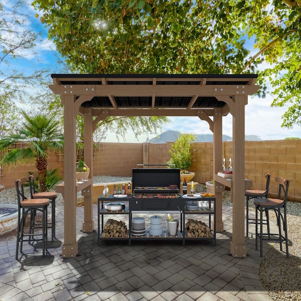 8 ft. W x 5 ft. D Wooden Grill Gazebo Outdoor with Steel Roof