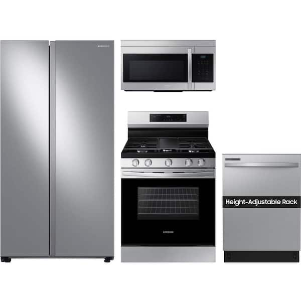 28 cu. ft. Standard Depth Smart Refrigerator with 4 Burner Freestanding Gas Range and Dishwasher with Adjustable Rack