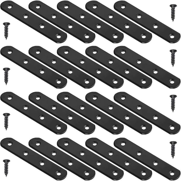 3. 8x0. 8 304-Stainless Steel Flat Mending Plates Heavy Duty Black Straight Brace Brackets for Wood Furniture 8-Pack