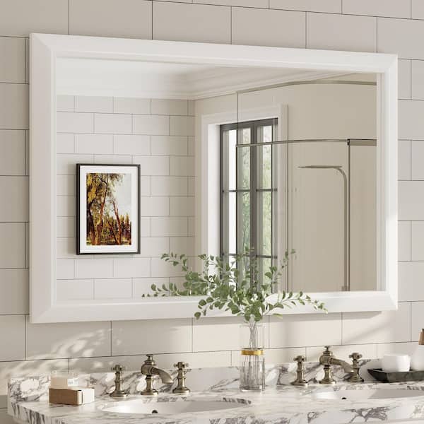 Apmir 48 in. W x 32 in. H Rectangular Aluminum Alloy Framed and Tempered Glass Wall Bathroom Vanity Mirror in Matte White