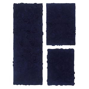 Modesto Bath Rug 100% Cotton Bath Rugs Set, 3-Pcs Set with Runner, Navy