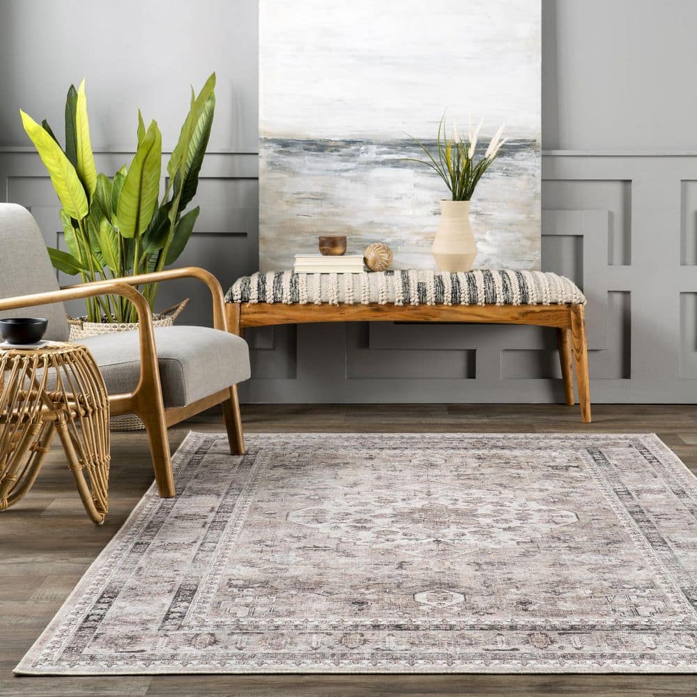 Davi Gray 6' x 9' Machine Washable Synthetic Area Rug