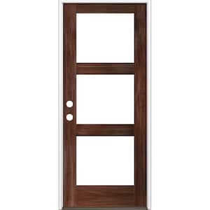 32 in. x 80 in. Modern Hemlock Right-Hand/Inswing 3-Lite Clear Glass Red Mahogany Stain Wood Prehung Front Door