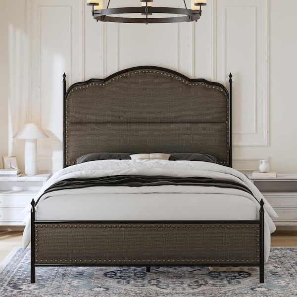 JAYDEN CREATION Martin Brown 61 in. W American Industrial Bed with Noise-reducing Strips