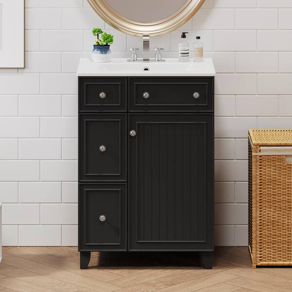 Eviva Happy 24 in. W x 18 in. D x 34 in. H Bathroom Vanity in Gray with White Carrara Marble Top with White Sink