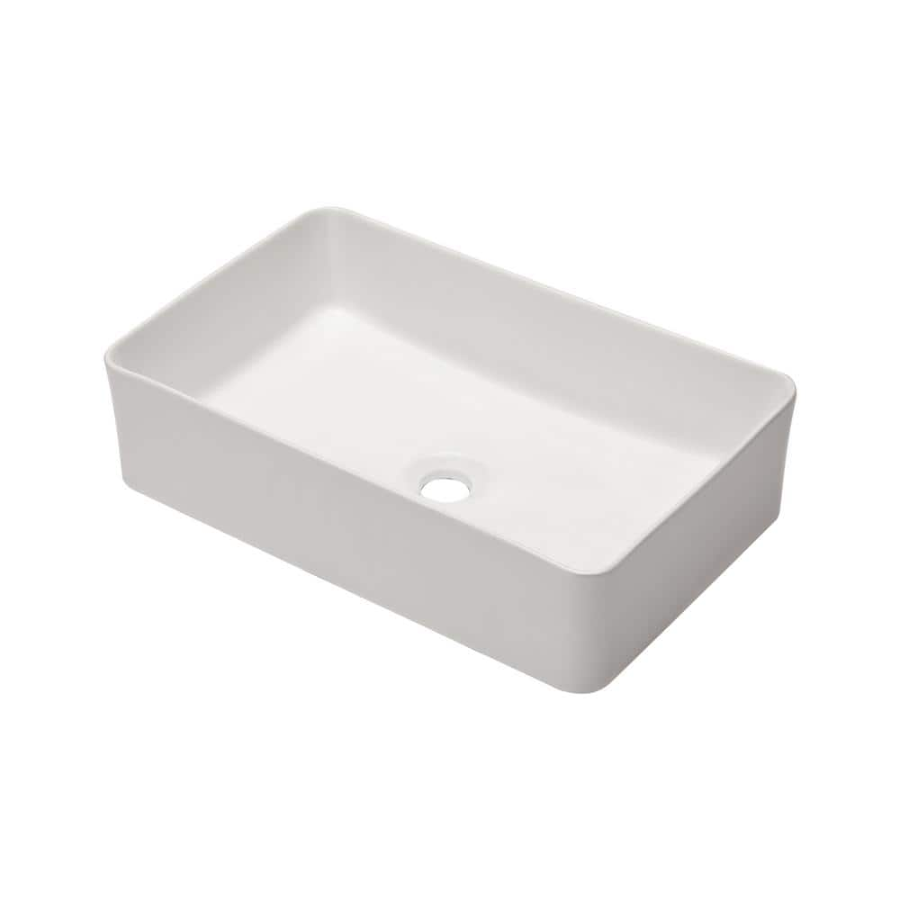 Logmey 21 in. W x 14 in. D Rectangle White Ceramic Bathroom Vessel Sink ...