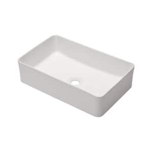 21 in. W x 14 in. D Rectangle White Ceramic Bathroom Vessel Sink Above Counter Porcelain Art Basin