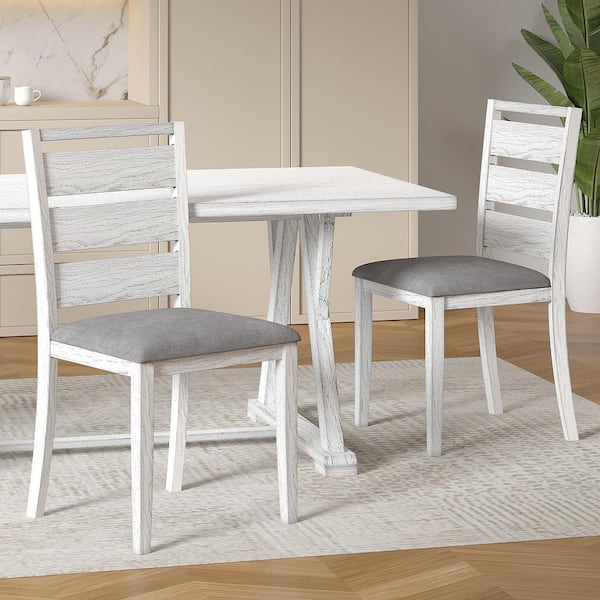 Farmhouse Dining Table Set for 6,7-Piece Solid Wood Table and Chairs with Cushions, Vintage Gray Table and Trestle Base