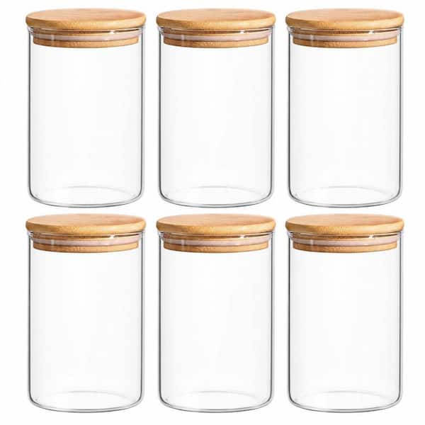 6-Pack Clear 1 qt. Glass Round Food Storage Containers with Lids for Cookie Pasta Flour Rice Tea Coffee Bean