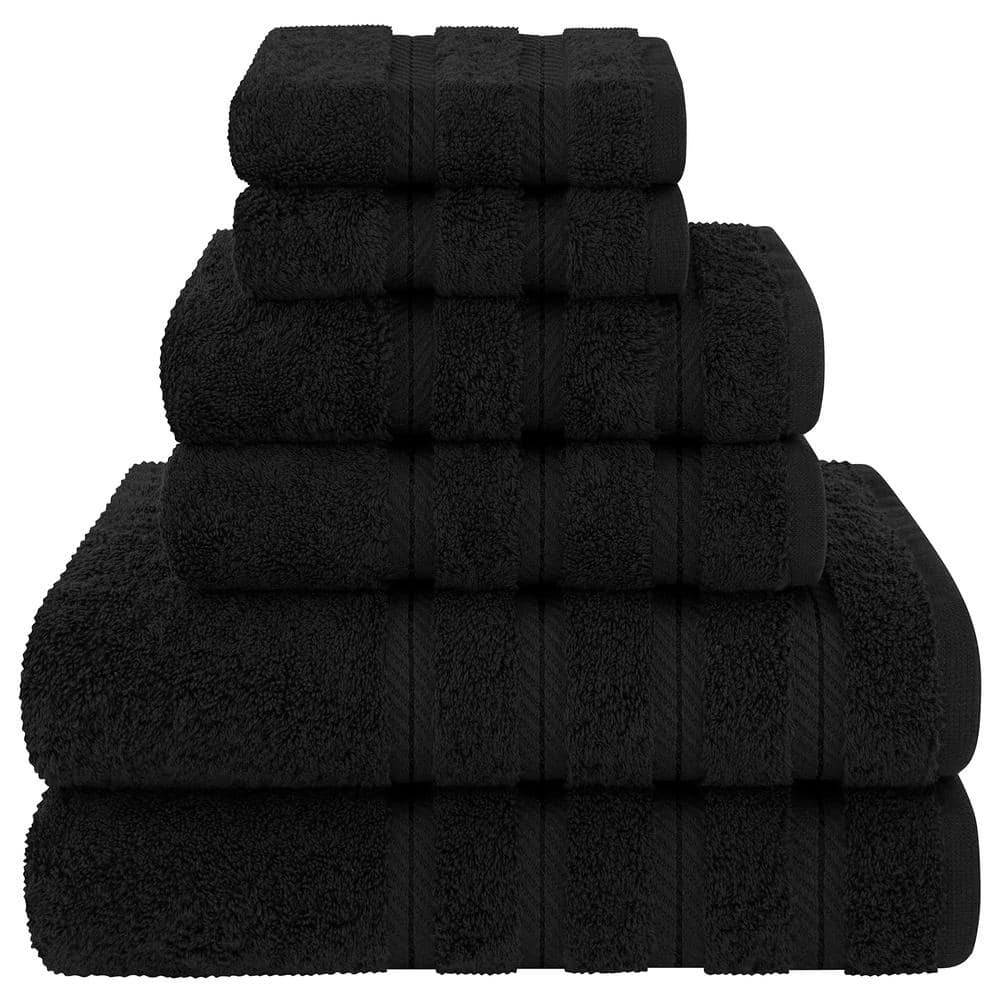 6 Piece Turkish Cotton Bath Towel Set, Black