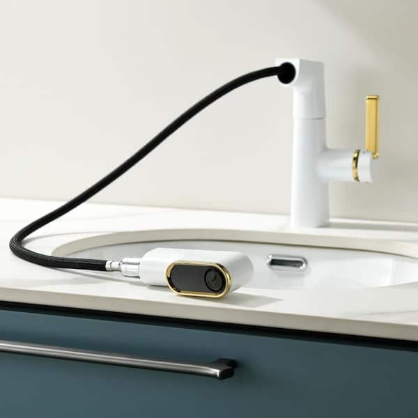 4 in. Centerset Single Level Handle Mid Arc Bathroom Faucet with Digital Display in White