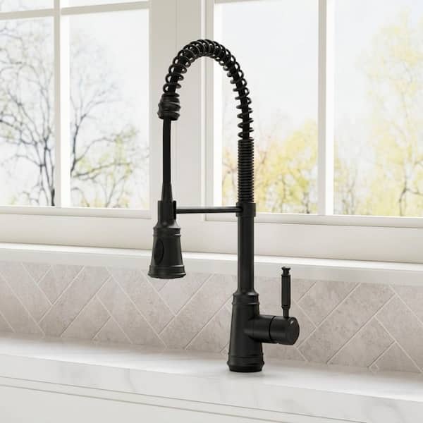 22.3 in. Single Handle 360° Swivel Spring Pull Down Sprayer Kitchen Faucet with Advanced Spray in Matte Black