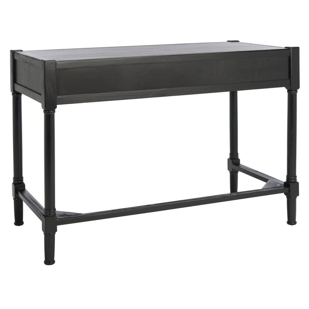 Elegant Carved Black Wood Writing Desk with Dual Storage Drawers