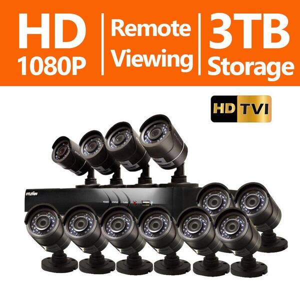 LaView 16-Channel HD 3TB HDD Indoor/Outdoor Surveillance System and (12) 1080P Camera PTZ/IP Compatible Motion Recording