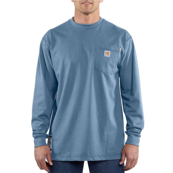 Carhartt Men's Regular Large Medium Blue FR Force Cotton Long Sleeve T-Shirt