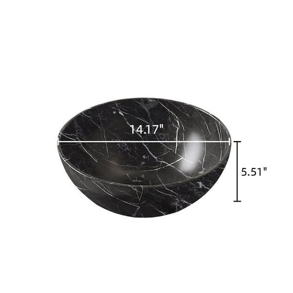 14.17 in. Bowl Ceramic Vessel Bathroom Sink in Black with St1 Pattern