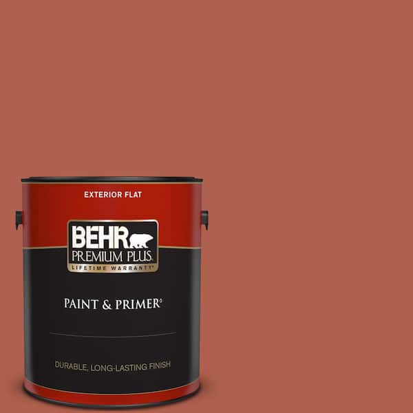 BEHR PREMIUM PLUS 1 gal. #BIC-46 Clay Red Flat Exterior Paint & Primer