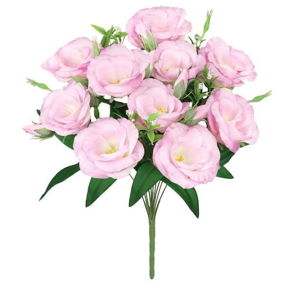 LIVING LUXURY 19 in. Pink Artificial Lisianthus Prairie Flower Stem Bush Bouquet (Set of 2)
