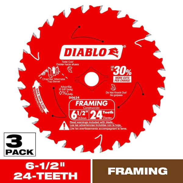 6-1/2 in. x 24-Teeth Framing Circular Saw Blade for Wood (3-Pack)