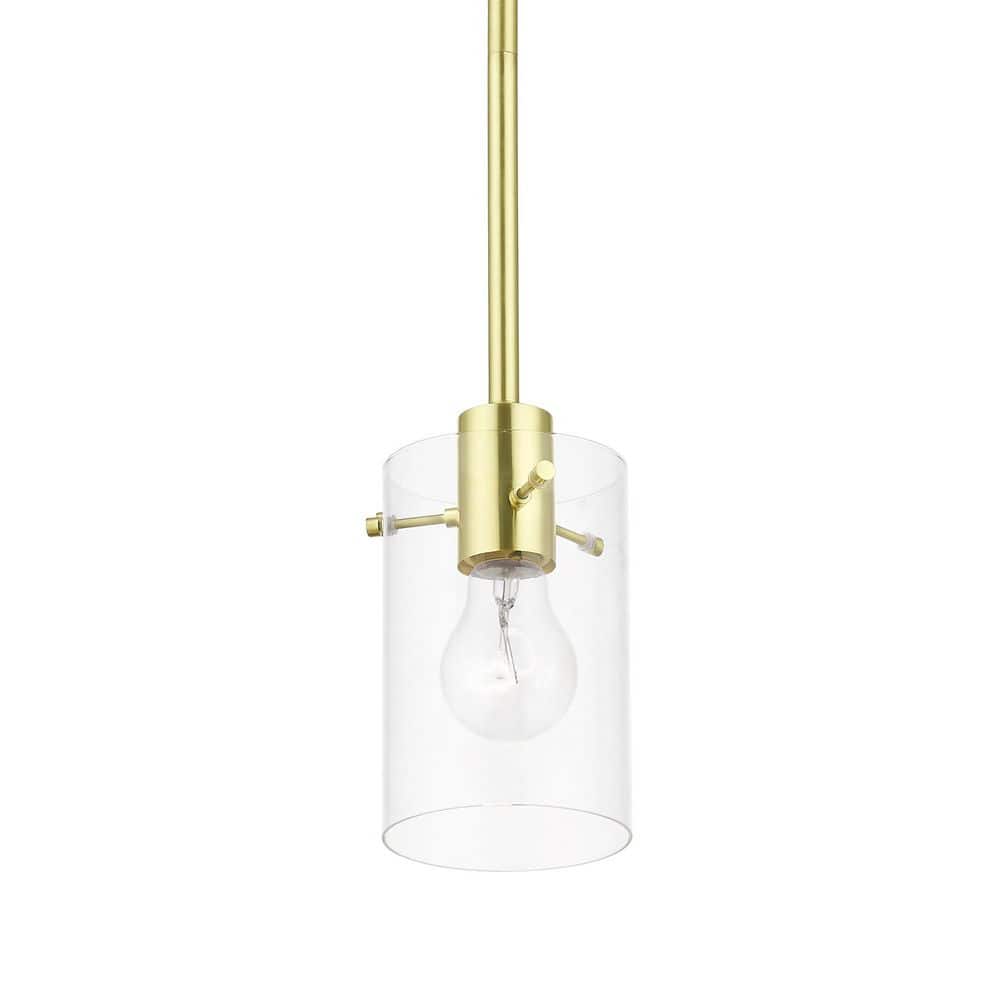 Munich Satin Brass 1-Light Pendant with Clear Glass Shade