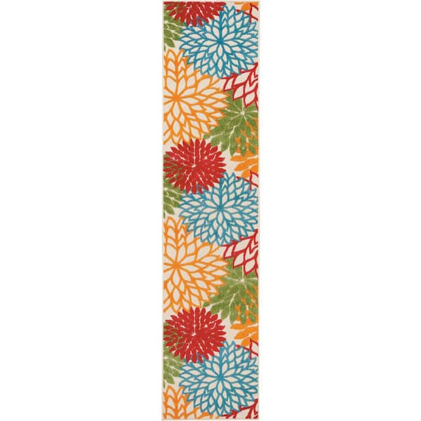 Aloha Green 2 ft. x 12 ft. Kitchen Runner Floral Modern Indoor/Outdoor Patio Area Rug