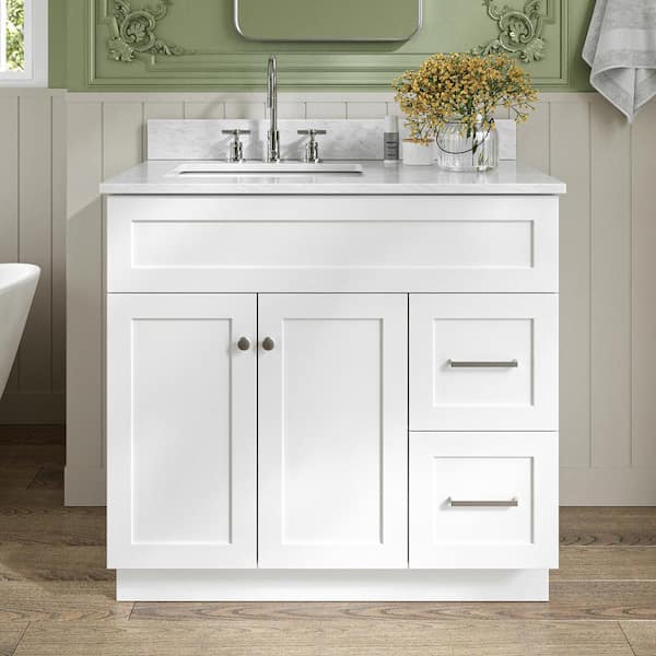 ARIEL Hamlet 37 in. W x 22 in. D x 35.25 in. H Bath Vanity in White with Carrara Marble Vanity Top