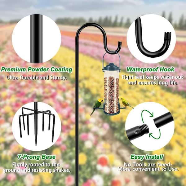 96 in. Adjustable Steel Shepherd's Hooks with 7-Prong Base, Heavy Duty Bird  Feeder Pole and Plant Hanger (1-Pack) NYHD7SHG3 - The Home Depot