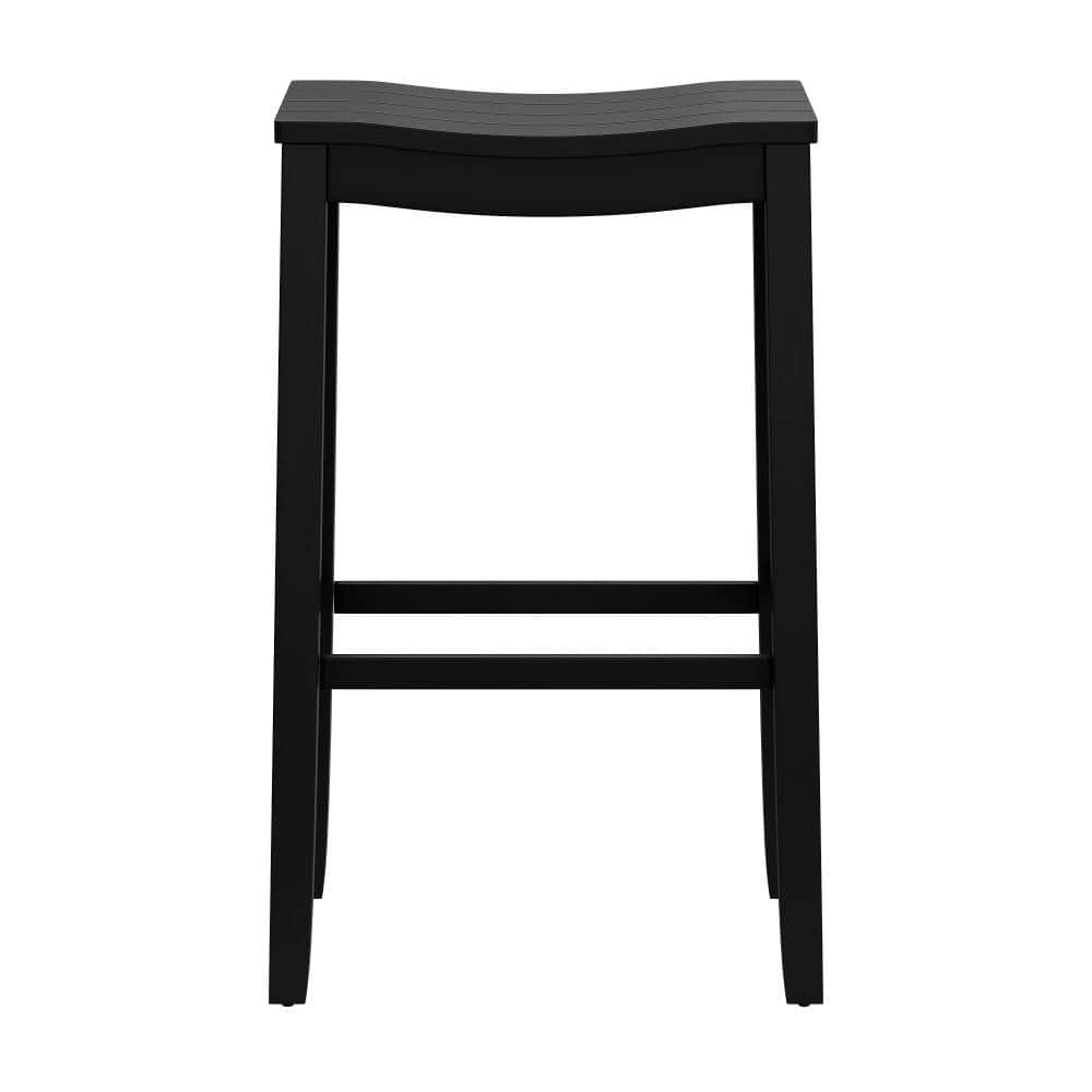 Black Wood Backless Saddle-Style Bar Stool