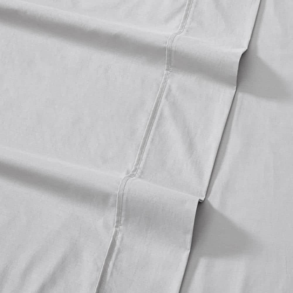 Queen Gray Organic Cotton Embroidered Percale Sheet Set