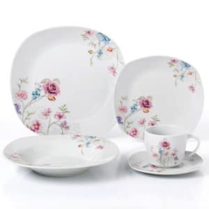 Porcelain 20-Piece Small Floral Design Square Dinnerware Set (Service for 4)