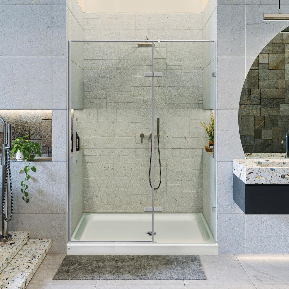 60'' Clear Tempered Glass Hinged Frameless Shower Door with Chrome Finish