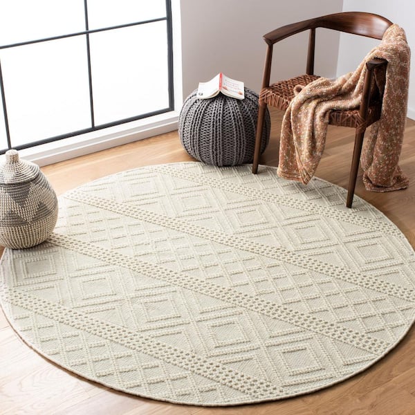Vermont Ivory Doormat 3 ft. x 3 ft. Tribal Geometric Round Area Rug