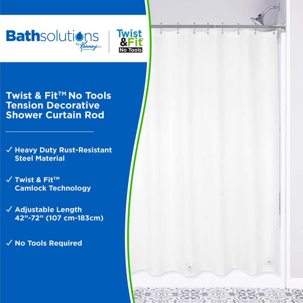 Chrome Adjustable Steel Tension Shower Curtain Rod 42-72 Inches