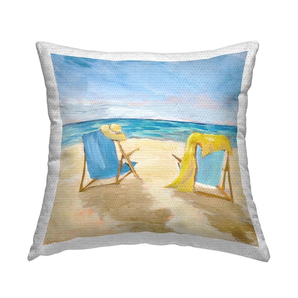 Stupell Industries Chairs on Beach Shoreline Blue Square Outdoor Throw Pillow