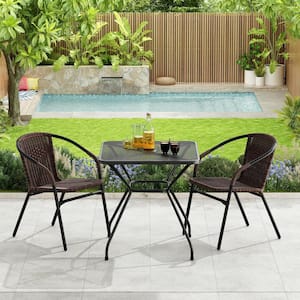 Black Outdoor Dining Table, Bar Height Bistro Table, Indoor-Outdoor Metal Patio Table with Umbrella Hole for Lawn Pool