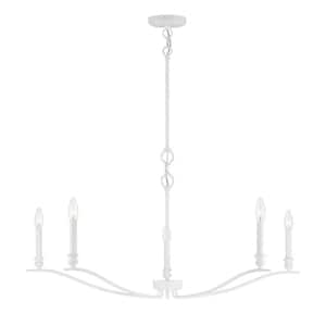 42 in. W x 15 in. H 5-Light Bisque White Candlestick Chandelier with Curved Arms