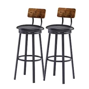 40.5 in. Rustic Brown High Back Metal Frame 29.5 in. Bar Stool with PU Seat (Set of 2)