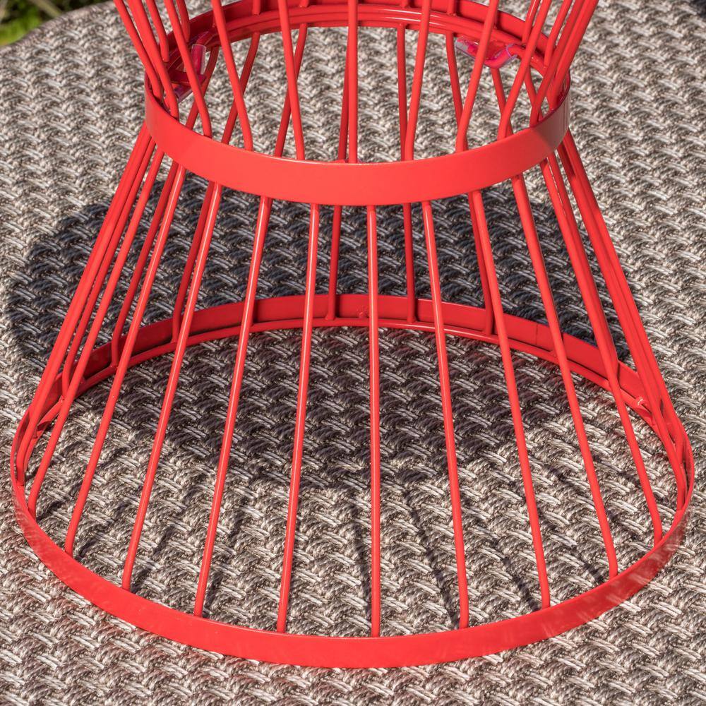 Matte Red Iron Hourglass Outdoor Side Table