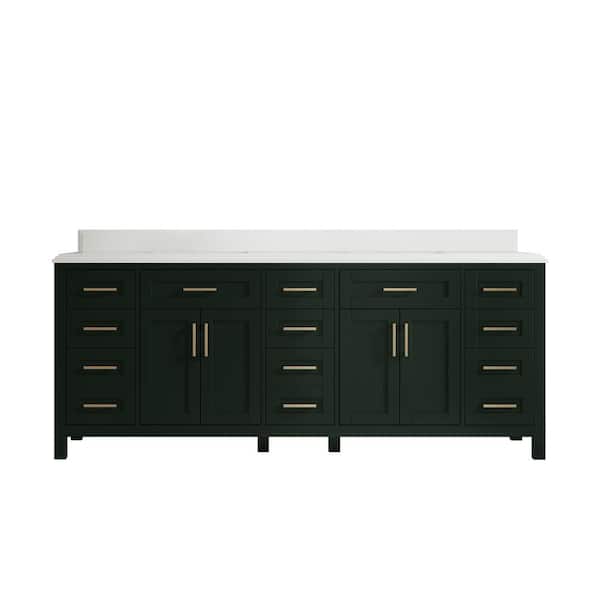 Willow Collections Cambridge 84 in. W x 22 in. D x 36 in. H Double Sink Bath Vanity in Dark Green with Cove Edge White Quartz Top