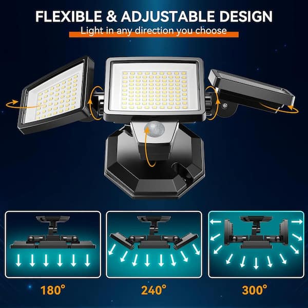 Adewalk 65-Watt 6500 Lumens 120° Black Motion Activated Outdoor