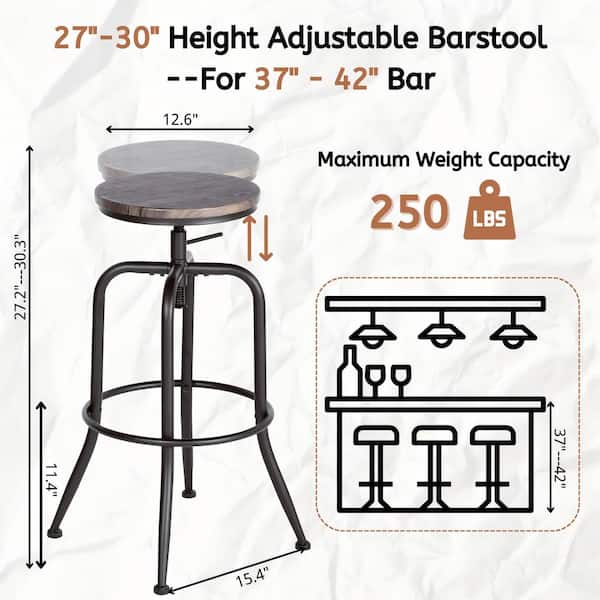 Ana 27.2-30.3 in. Adjustable Height Walnut Backless Metal Frame Swivel Industrial Bar Stool with Wood Seat( Set of 2)